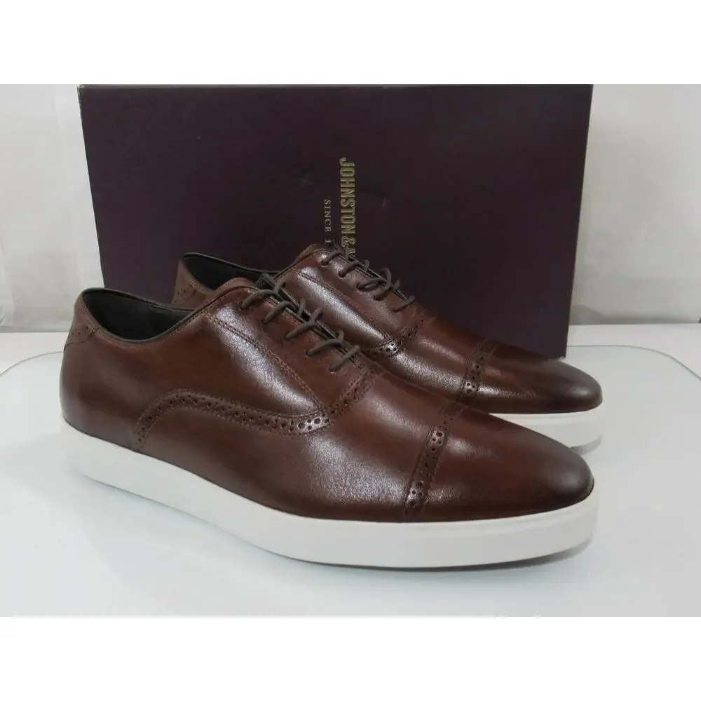 Men's Johnston and Murphy Brody Size 10 M Cap Toe Lace Up Oxford Sneakers Brown